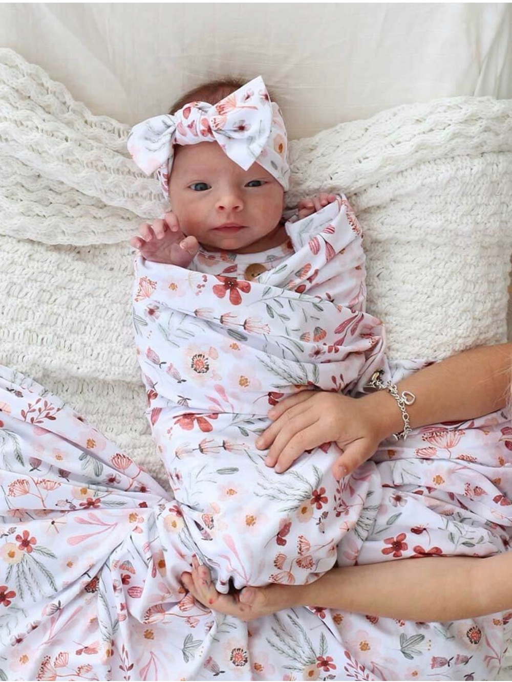 Caden Lane Wren’s Wildflower Oversized Swaddle Blanket with Matching Bow